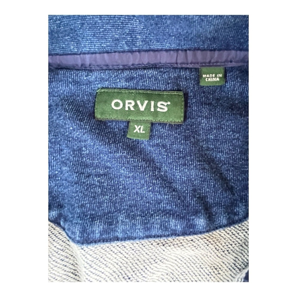 Orvis Men's XL Blue Mock Neck quarter Zip Sweatshirt with Elbow Patches Logo - Picture 5 of 5